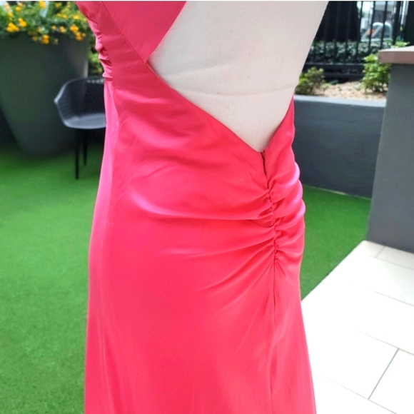 🆕️🆑️ Bright Pink Party Dress | Open Back Floor Length Deep V-neckline 5/6 - Picture 8 of 16